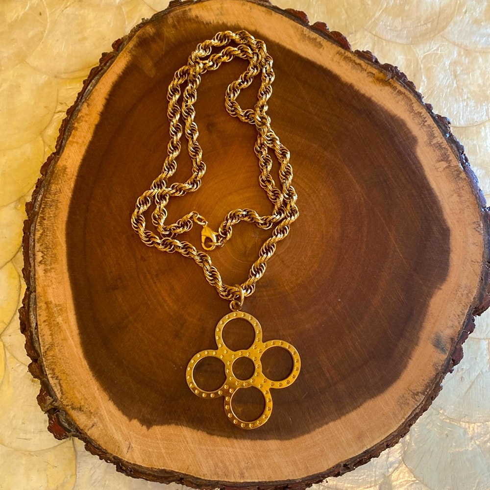 Louis Vuitton large flower charm reimagined & repurposed on a long vintage chain